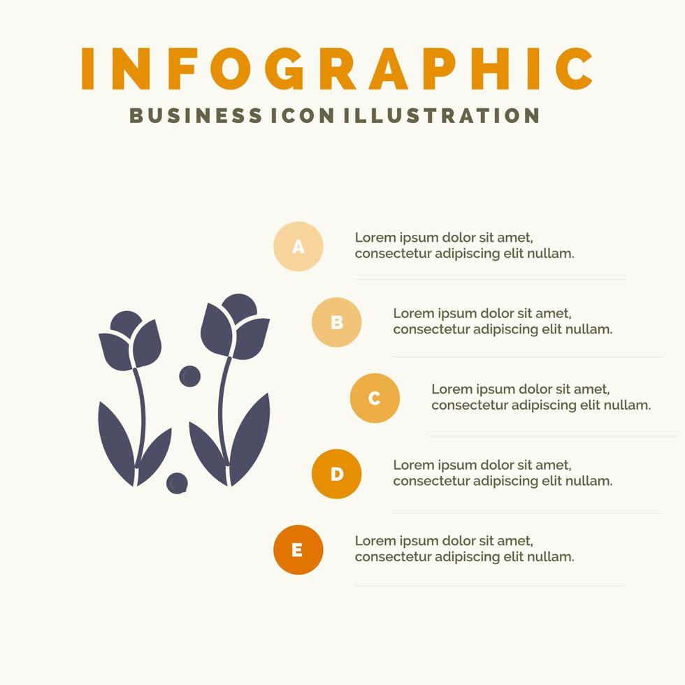 Flora Flower Nature Rose Spring Solid Icon Infographics 5 Steps Presentation Background vector