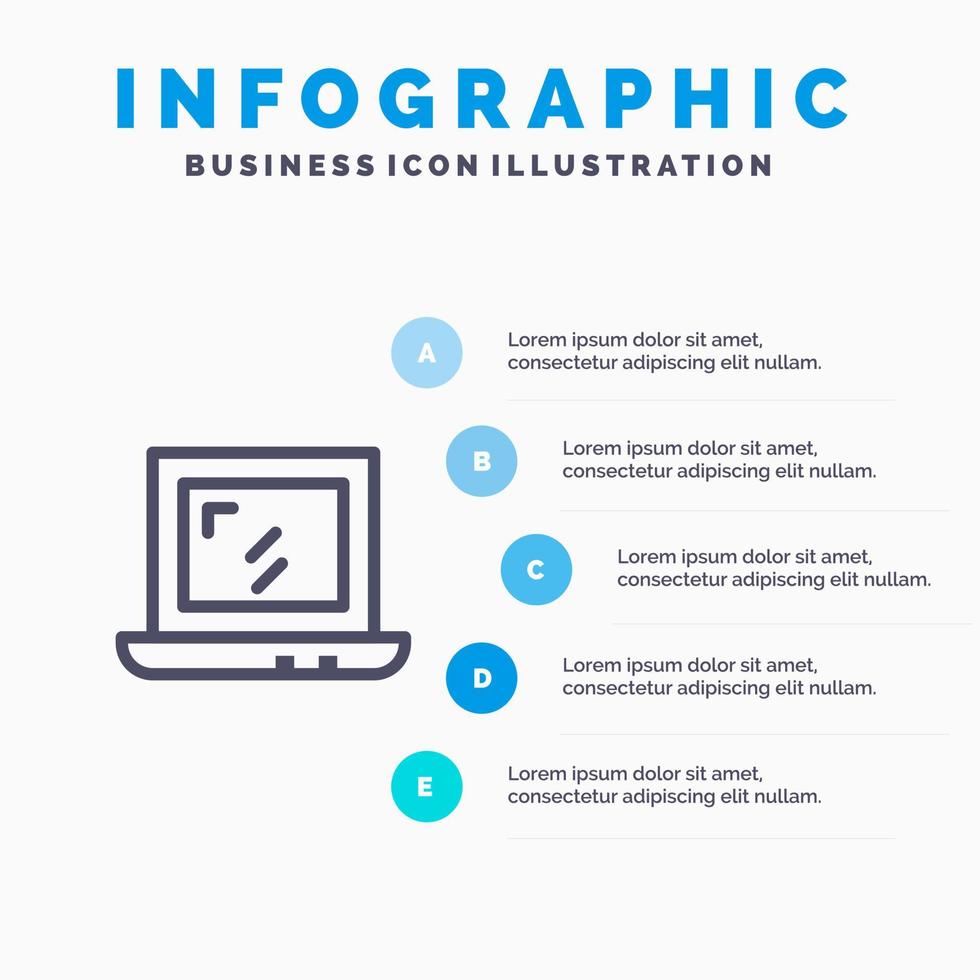Web Design Laptop Line icon with 5 steps presentation infographics Background vector