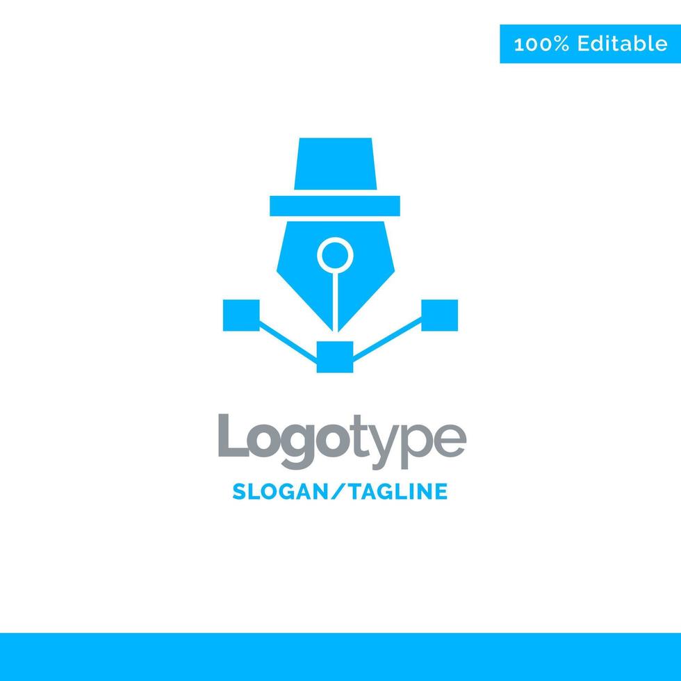 Pen Drawing Art Design Draw Blue Solid Logo Template Place for Tagline vector