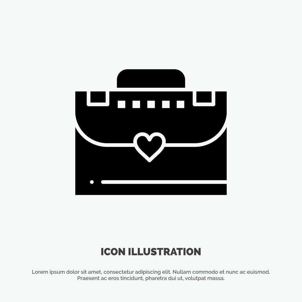 Bag Briefcase Love Solid Black Glyph Icon vector