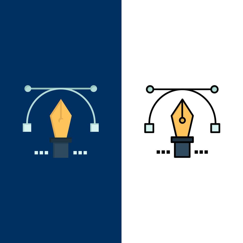 Pen Pencil Text Education  Icons Flat and Line Filled Icon Set Vector Blue Background