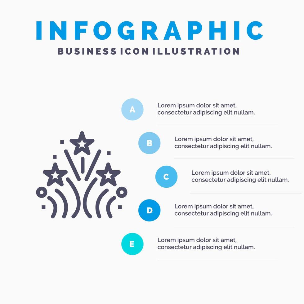 fuego fuegos artificiales amor boda línea icono con 5 pasos presentación infografía fondo vector