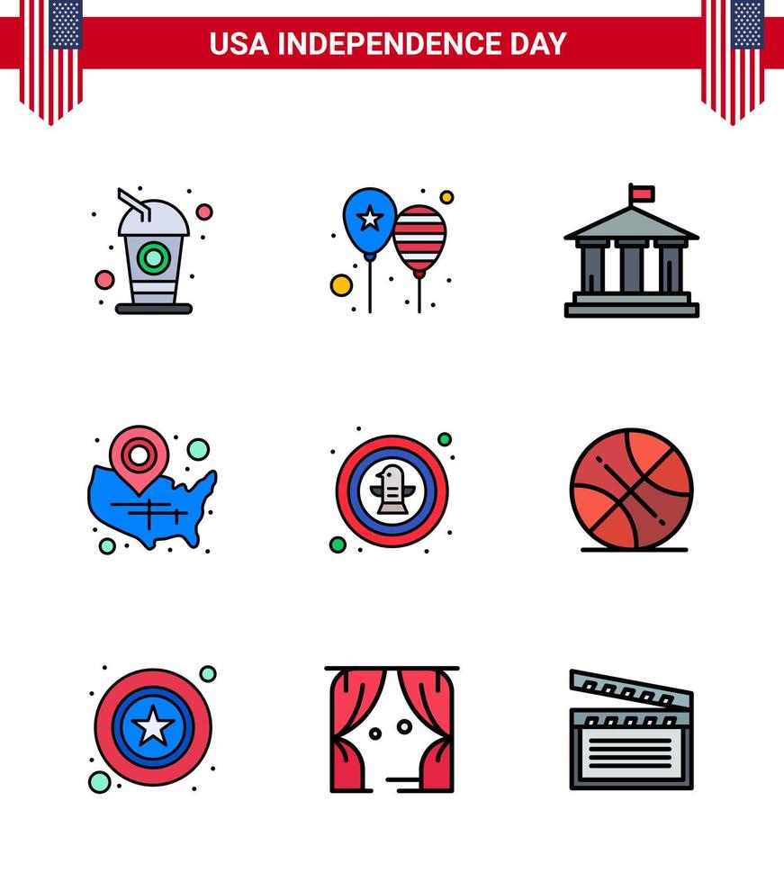 4th July USA Happy Independence Day Icon Symbols Group of 9 Modern Flat Filled Lines of location pin usa america flag states usa Editable USA Day Vector Design Elements