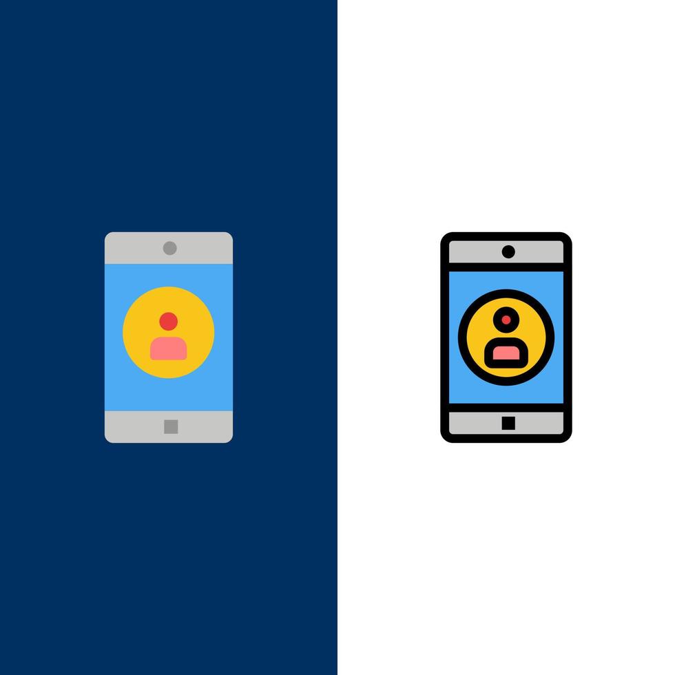 Application Mobile Mobile Application Profile  Icons Flat and Line Filled Icon Set Vector Blue Background