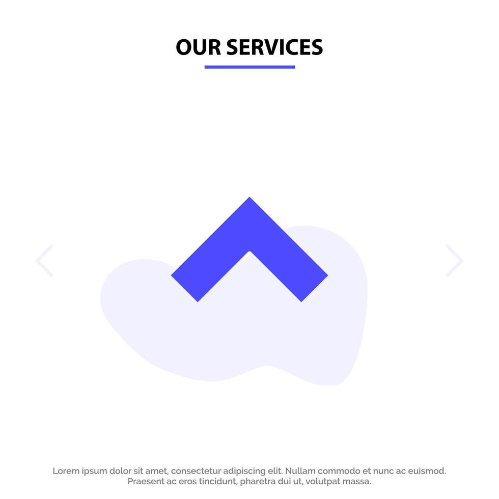 Our Services Arrow Up Forward Solid Glyph Icon Web card Template vector