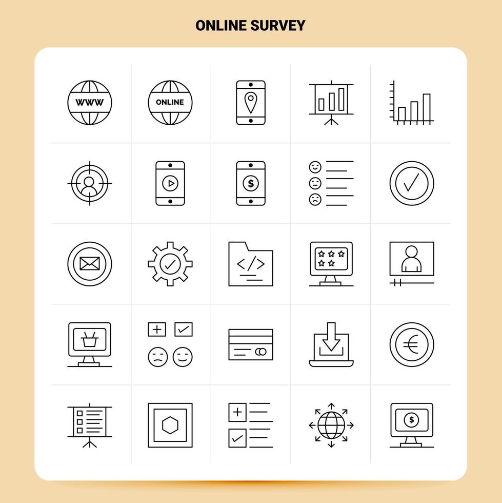 OutLine 25 Online Survey Icon set Vector Line Style Design Black Icons Set Linear pictogram pack Web and Mobile Business ideas design Vector Illustration