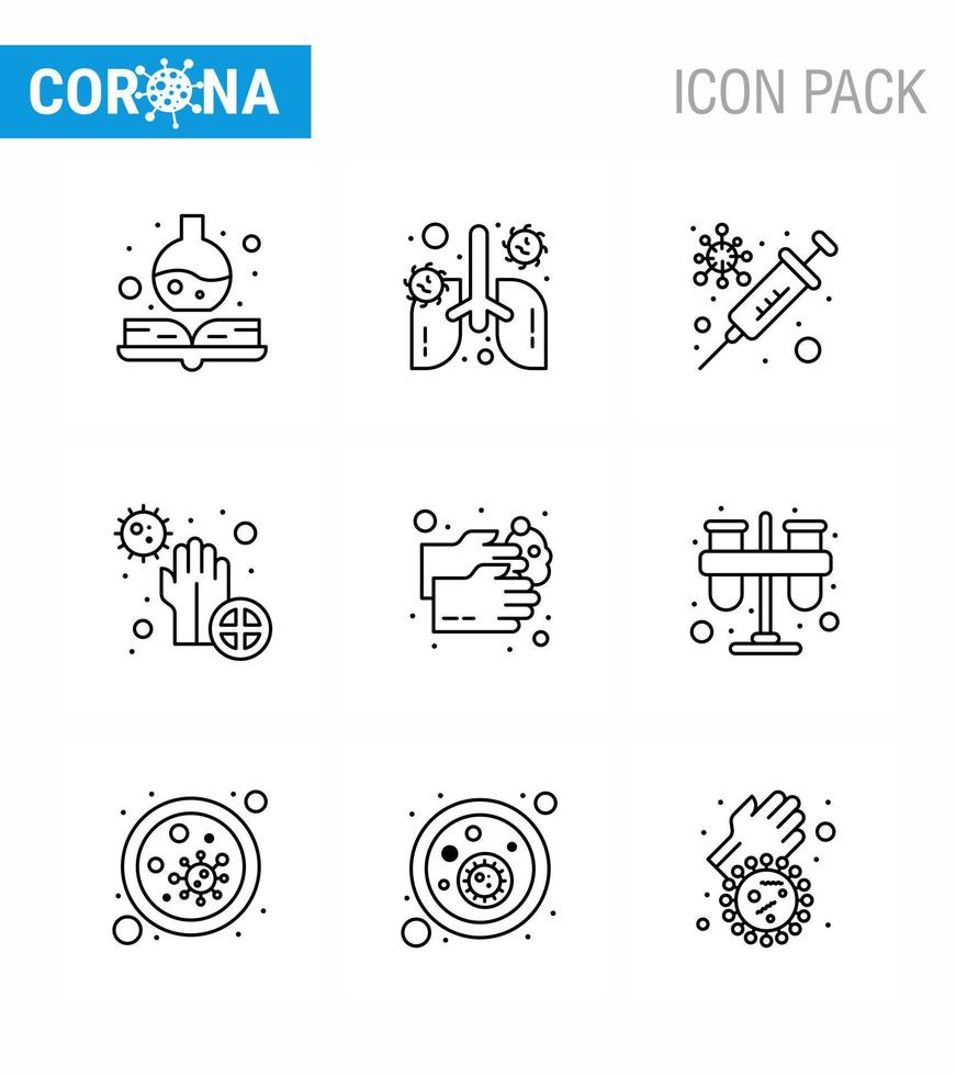 Coronavirus Prevention Set Icons 9 Line icon such as hand wash hands flu disease covid viral coronavirus 2019nov disease Vector Design Elements
