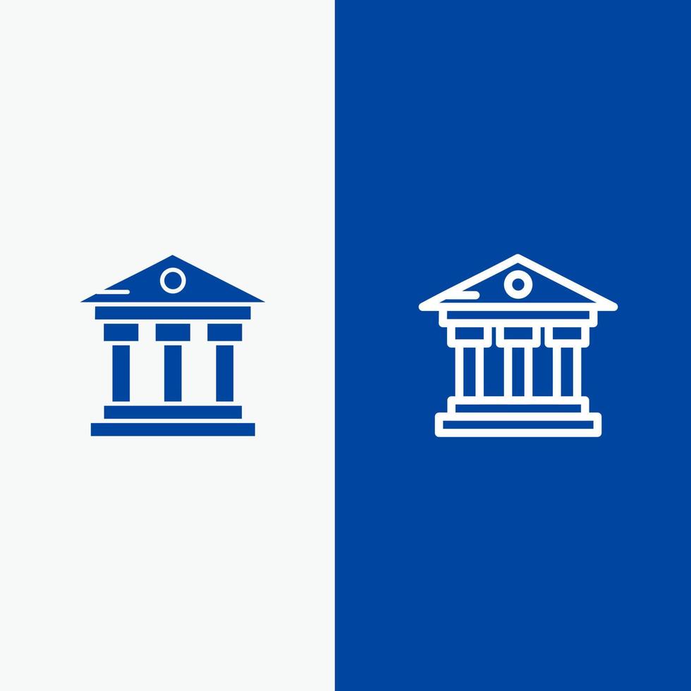 Bank Building Money Service Line and Glyph Solid icon Blue banner vector