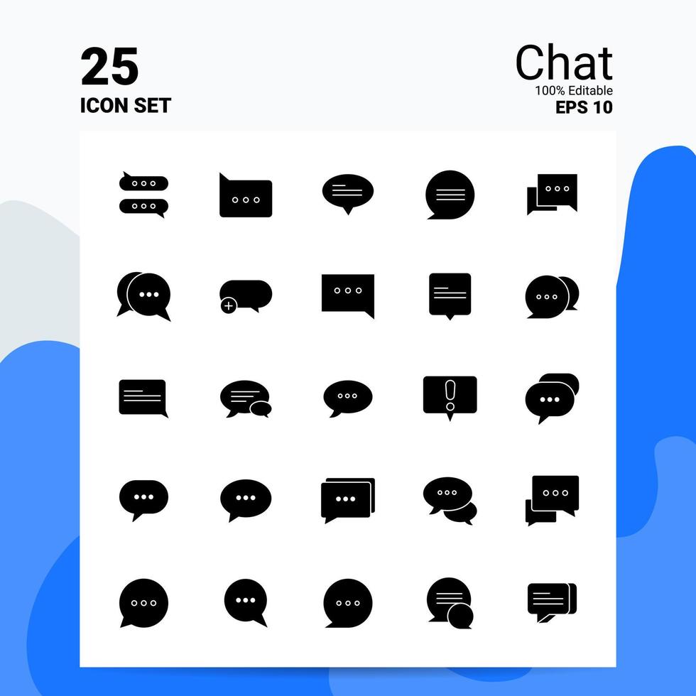 25 conjunto de iconos de chat 100 archivos editables eps 10 ideas de concepto de logotipo de empresa diseño de icono de glifo sólido vector