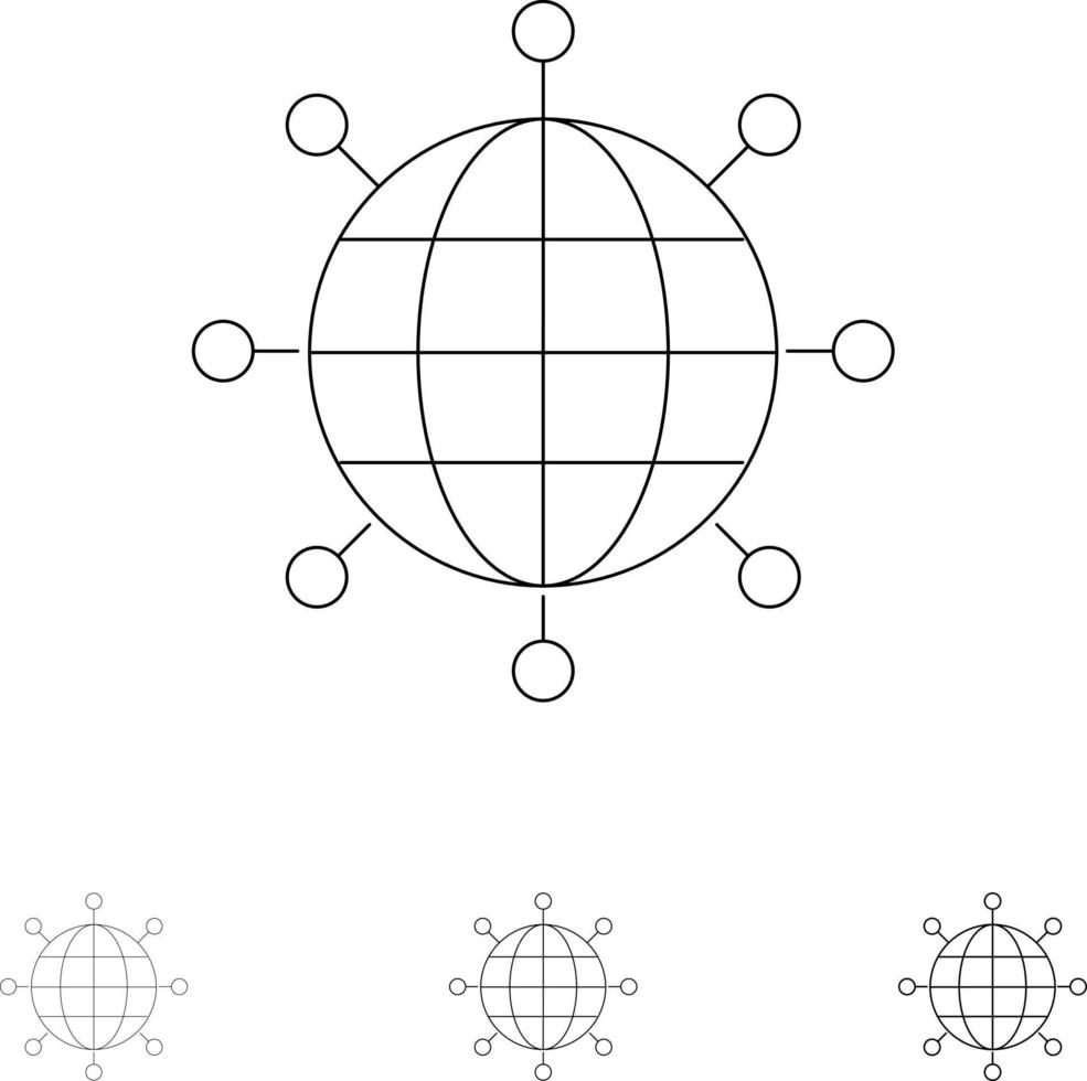 conjunto de iconos de línea negra delgada y audaz moderna global de conexiones comerciales vector