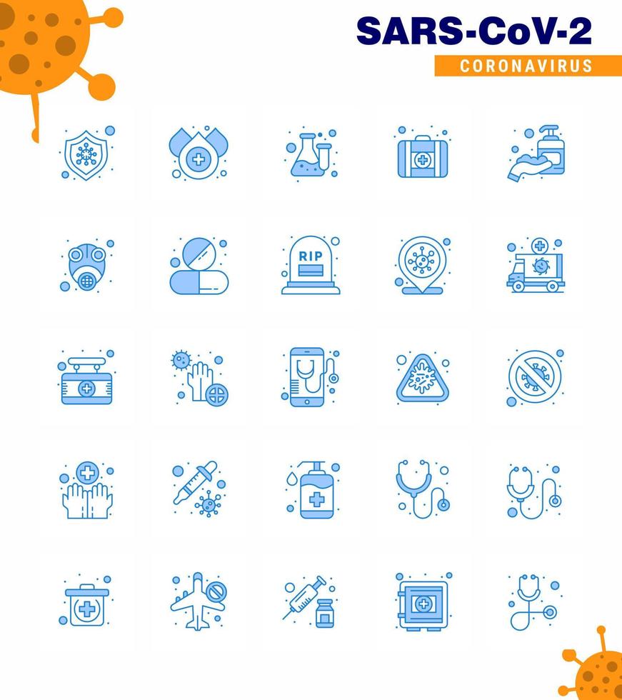 25 Blue coronavirus epidemic icon pack suck as hand sanitizer corona flask medicine first aid viral coronavirus 2019nov disease Vector Design Elements