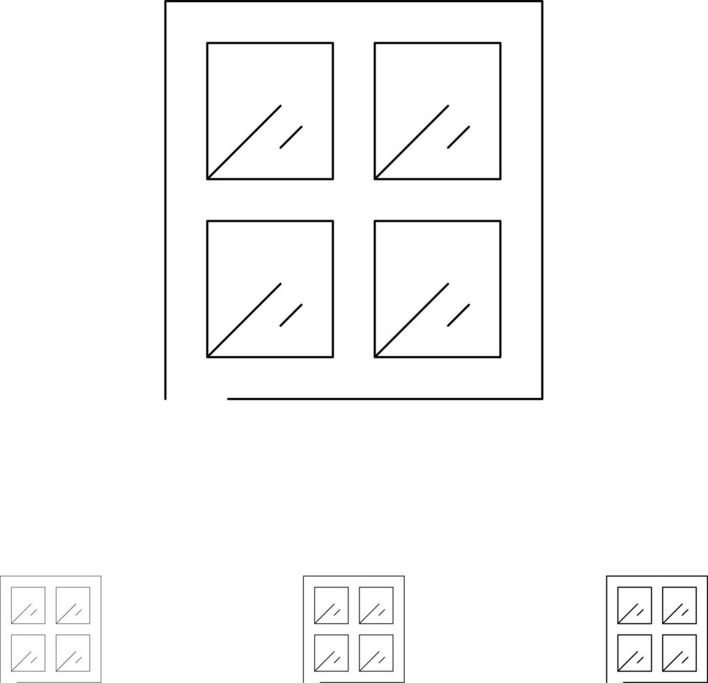 Window Construction Building Bold and thin black line icon set vector