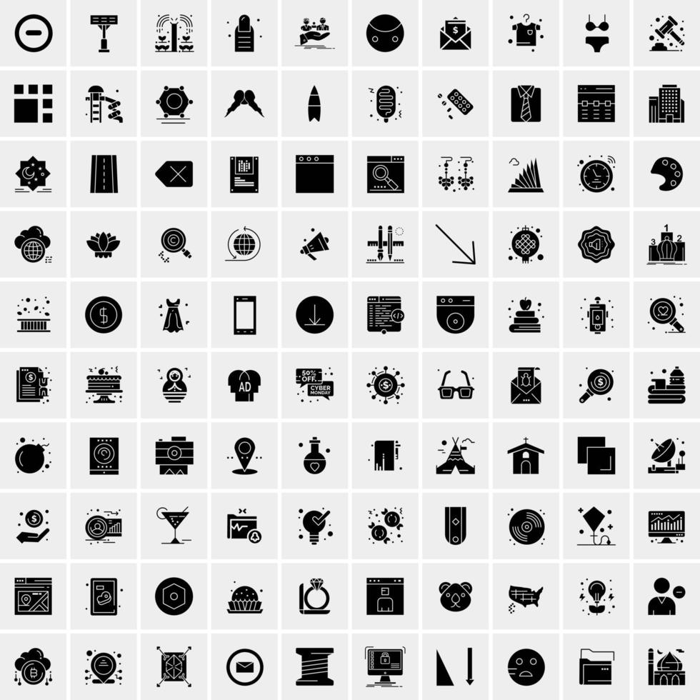 100 Business Icon Solid Glyph Vector Illustration