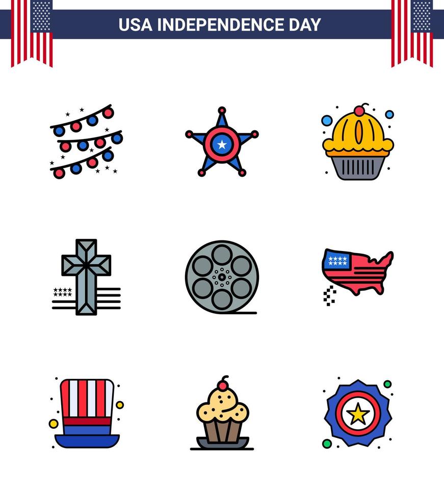 Happy Independence Day 9 Flat Filled Lines Icon Pack for Web and Print american play muffin movis cross Editable USA Day Vector Design Elements