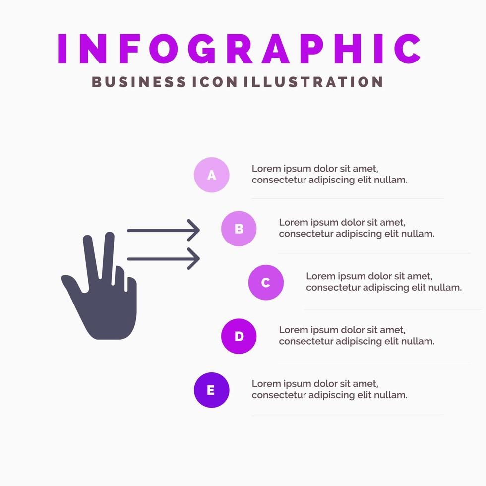 dedos gesto derecho sólido icono infografía 5 pasos presentación fondo vector