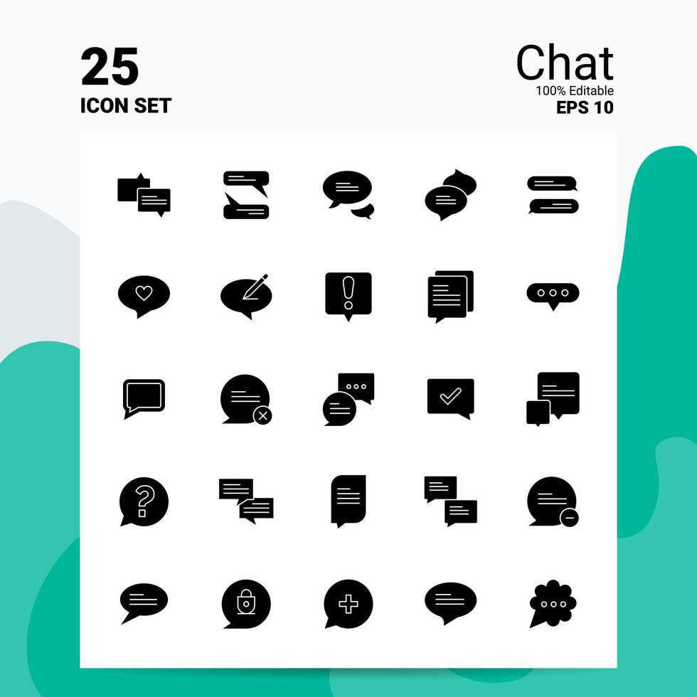 25 conjunto de iconos de chat 100 archivos editables eps 10 ideas de concepto de logotipo de empresa diseño de icono de glifo sólido vector