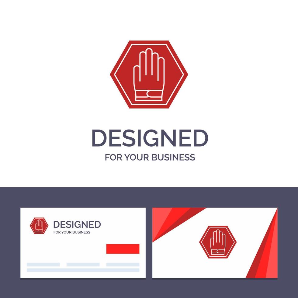 tarjeta de visita creativa y plantilla de logotipo parada mano señal tráfico advertencia vector ilustración