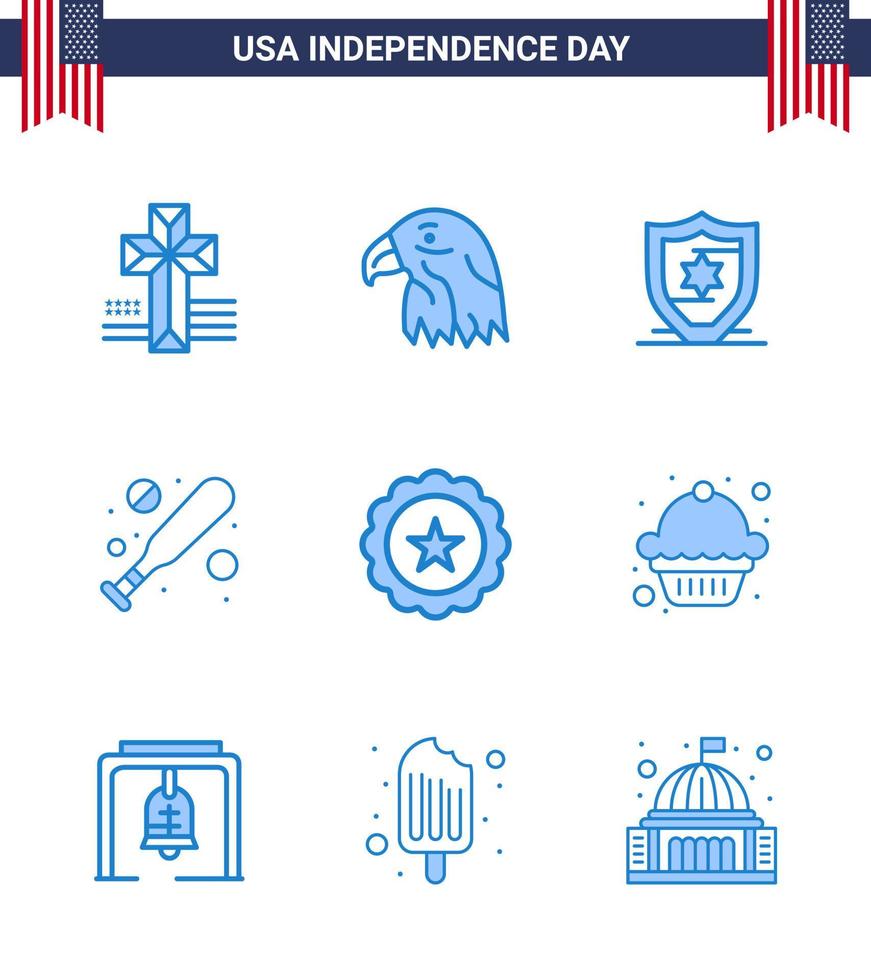 9 Blue Signs for USA Independence Day cake sign protection drink hardball Editable USA Day Vector Design Elements