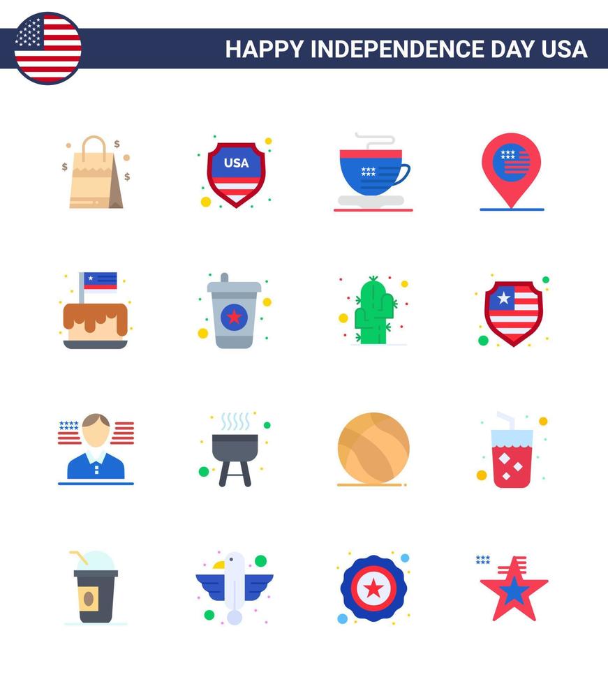Big Pack of 16 USA Happy Independence Day USA Vector Flats and Editable Symbols of independence festival tea sign location Editable USA Day Vector Design Elements