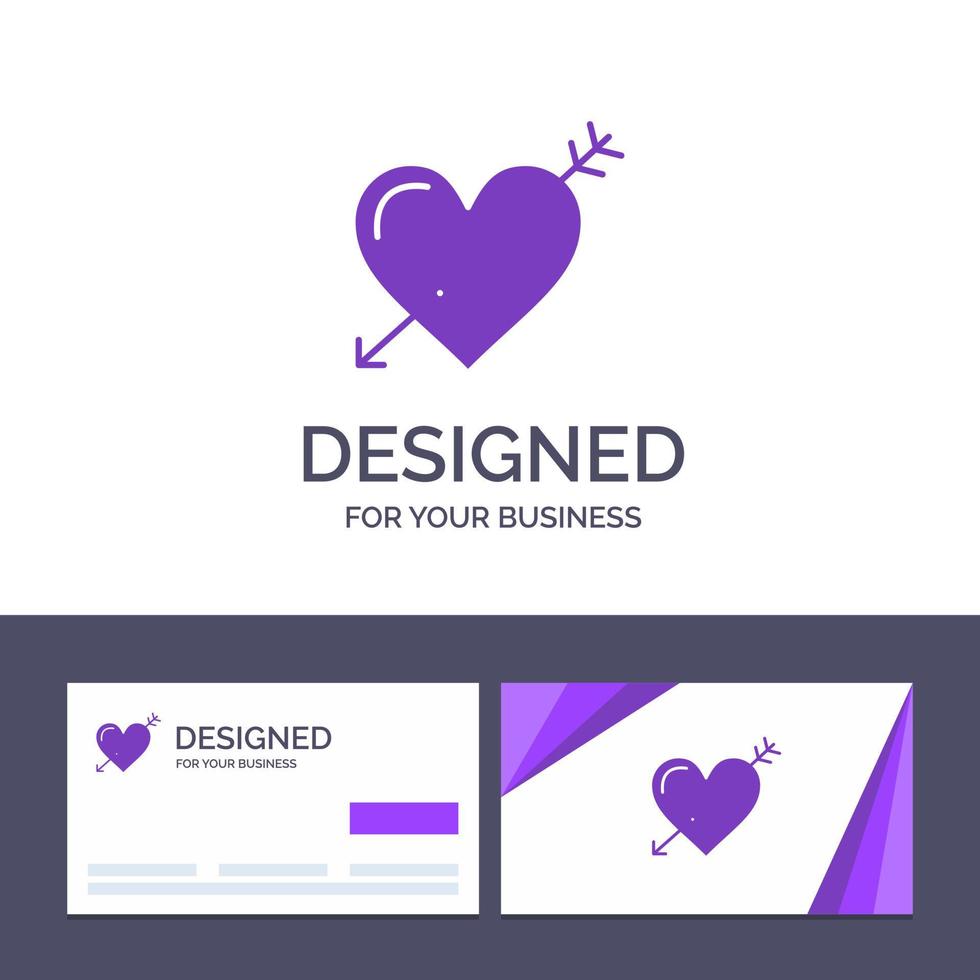 tarjeta de visita creativa y plantilla de logotipo corazón flecha vacaciones amor san valentín vector ilustración