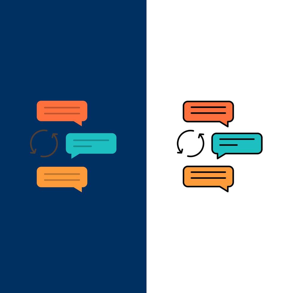 Chat Chatting Conversation Dialogue Auto Robot  Icons Flat and Line Filled Icon Set Vector Blue Background