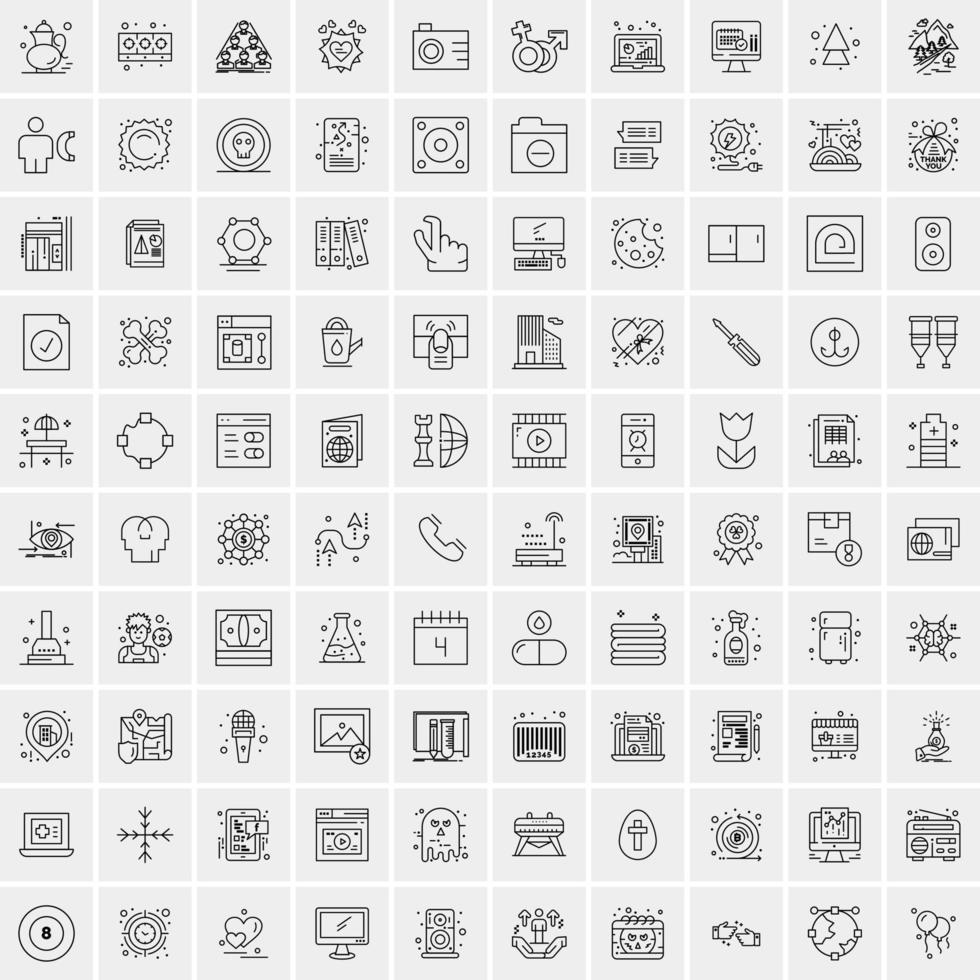 paquete de 100 iconos de líneas universales para móviles y web vector