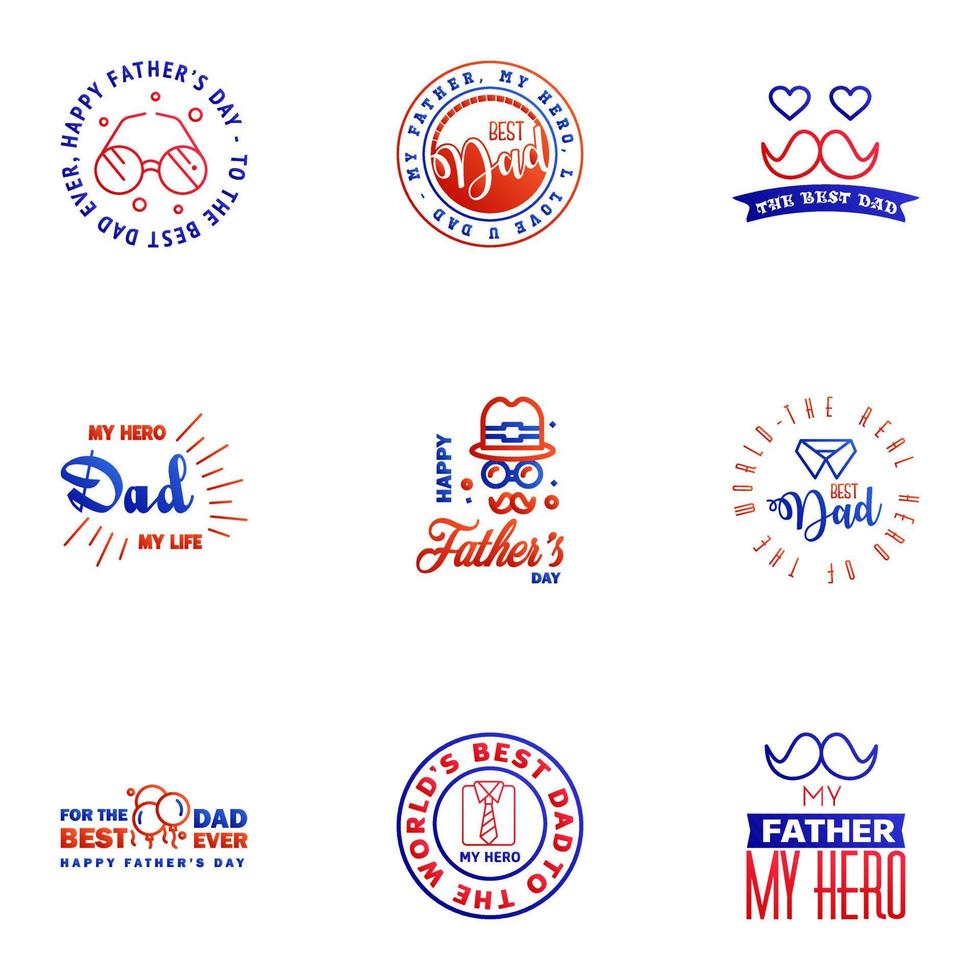 Happy fathers day 9 Blue and red typography set Vector emblems Lettering for greeting cards banners tshirt design You are the best dad Editable Vector Design Elements