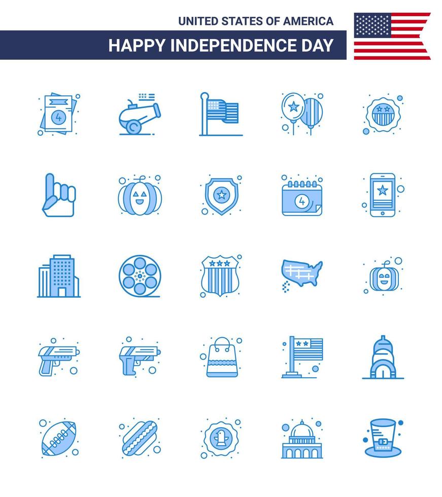 Group of 25 Blues Set for Independence day of United States of America such as security party american day balloons Editable USA Day Vector Design Elements
