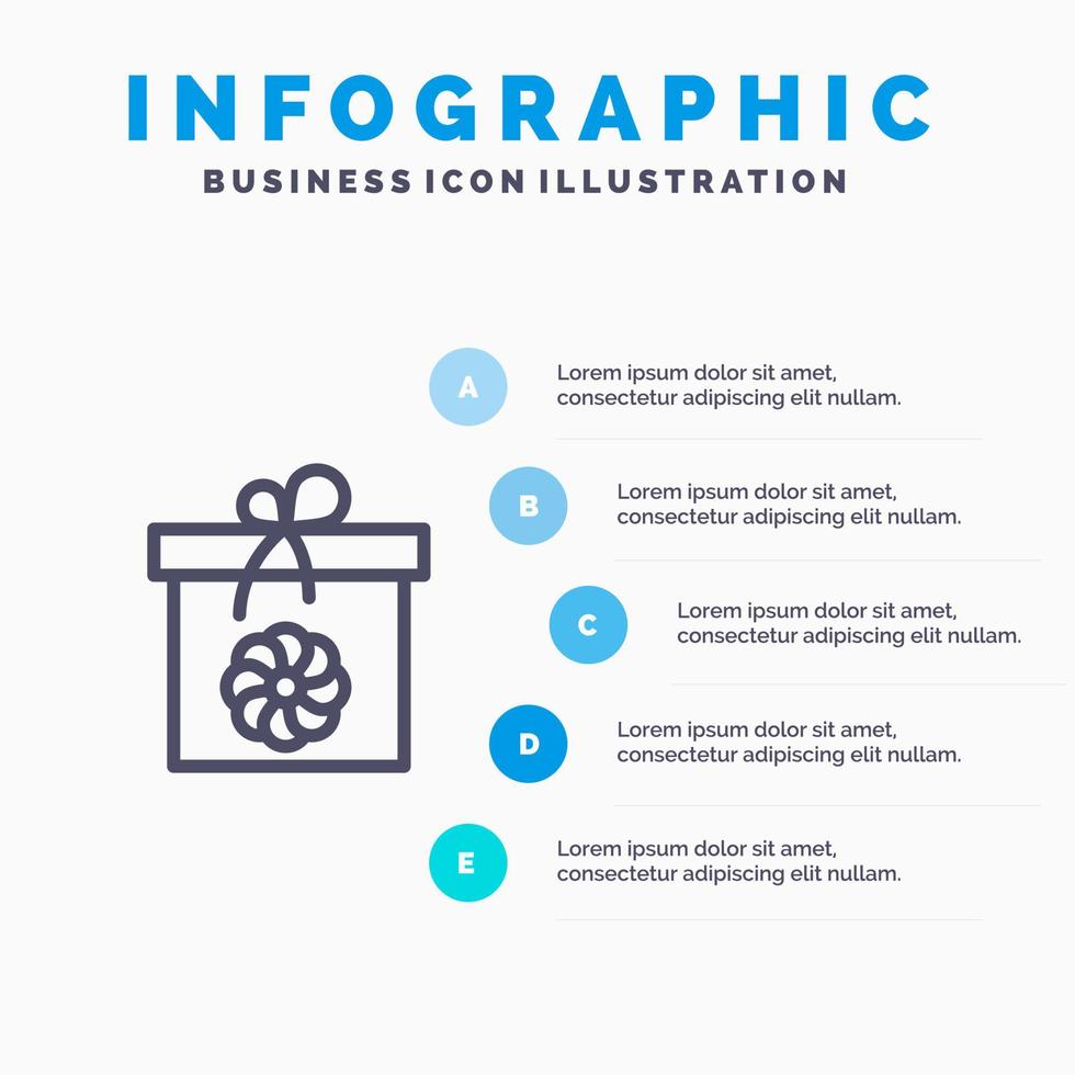 icono de línea de resorte de flor de caja de regalo con fondo de infografía de presentación de 5 pasos vector