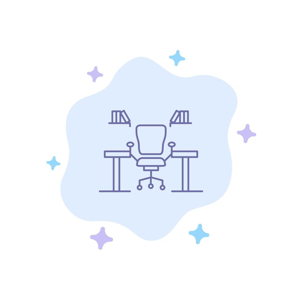 Table Business Chair Computer Desk Office Workplace Blue Icon on Abstract Cloud Background vector