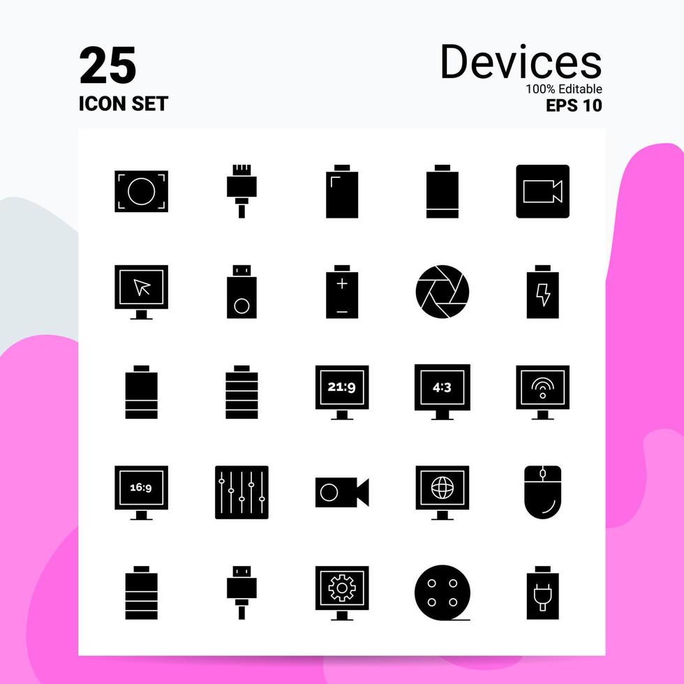 25 Devices Icon Set 100 Editable EPS 10 Files Business Logo Concept Ideas Solid Glyph icon design vector