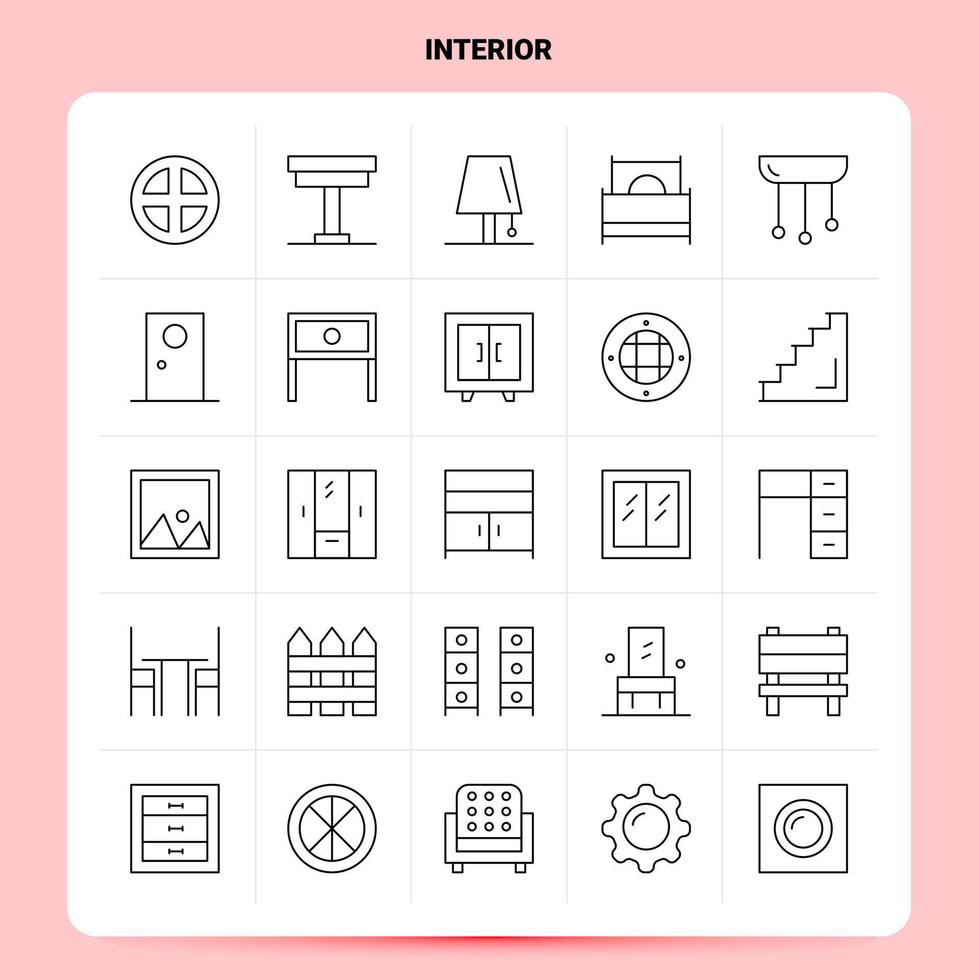 OutLine 25 Interior Icon set Vector Line Style Design Black Icons Set Linear pictogram pack Web and Mobile Business ideas design Vector Illustration