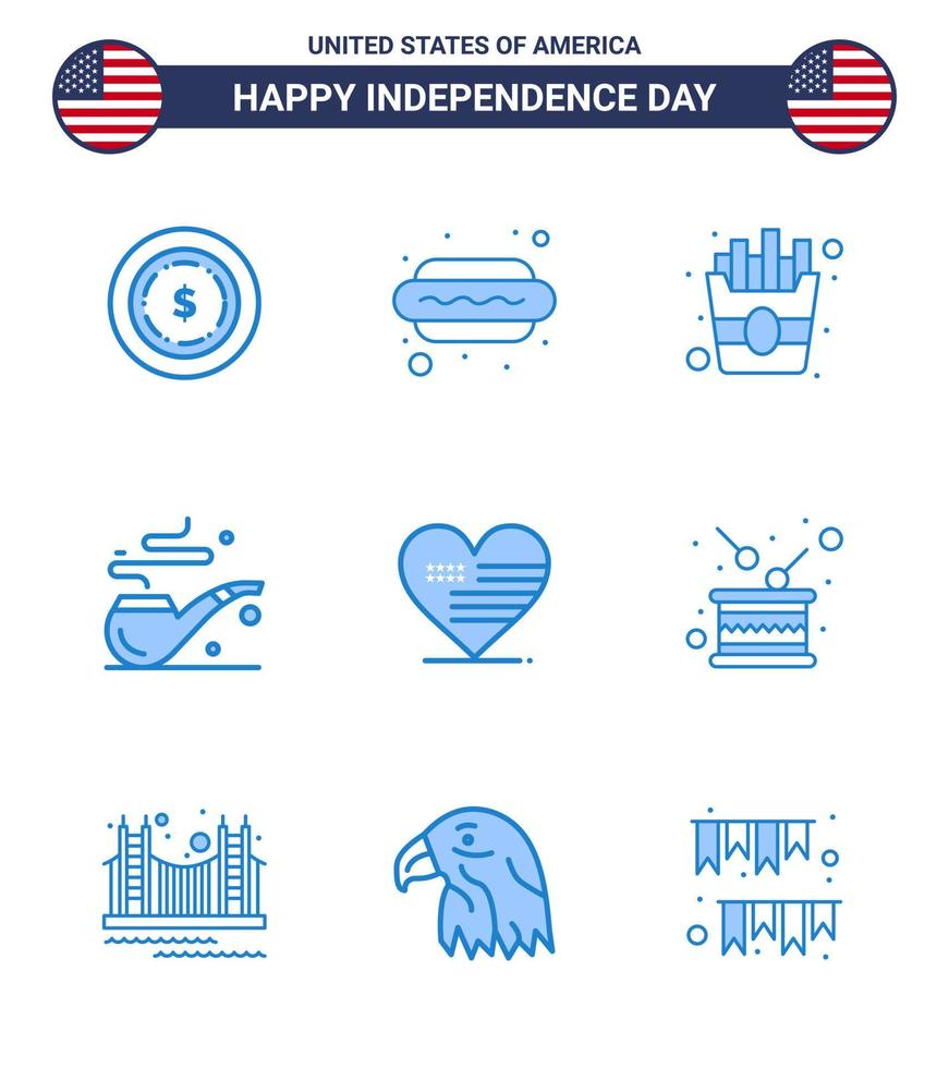 9 señales azules para el día de la independencia de estados unidos día comida americana amor elementos de diseño vectorial editables del día de estados unidos vector
