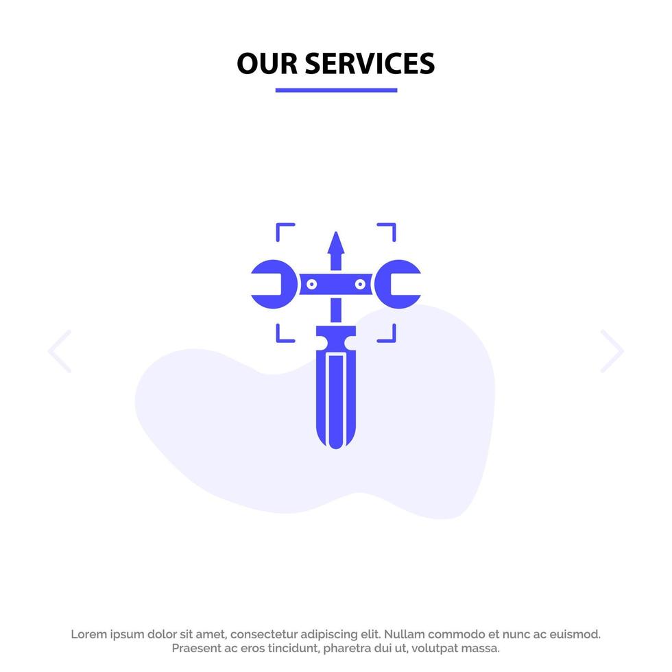 Our Services Setting Gear Wrench Screw Solid Glyph Icon Web card Template vector