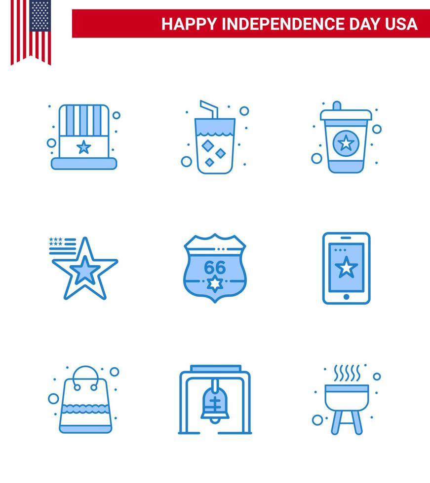 Blue Pack of 9 USA Independence Day Symbols of usa american beverage usa american Editable USA Day Vector Design Elements