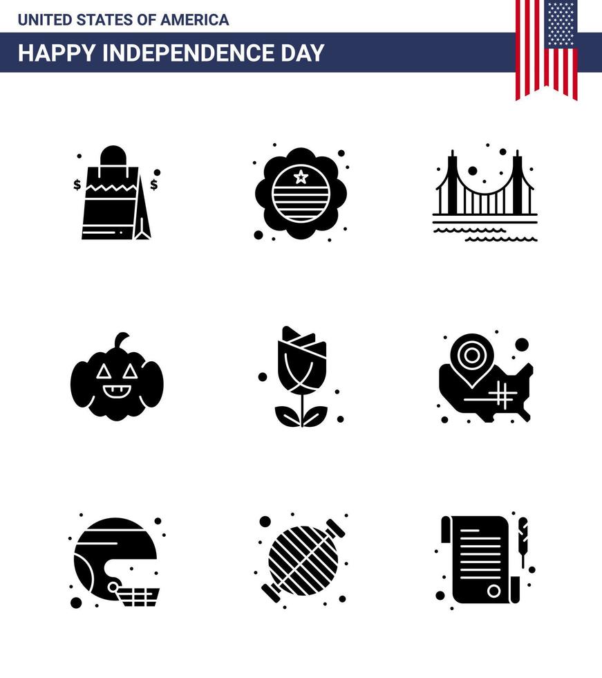 Editable Vector Line Pack of USA Day 9 Simple Solid Glyphs of imerican usa bridge american tourism Editable USA Day Vector Design Elements