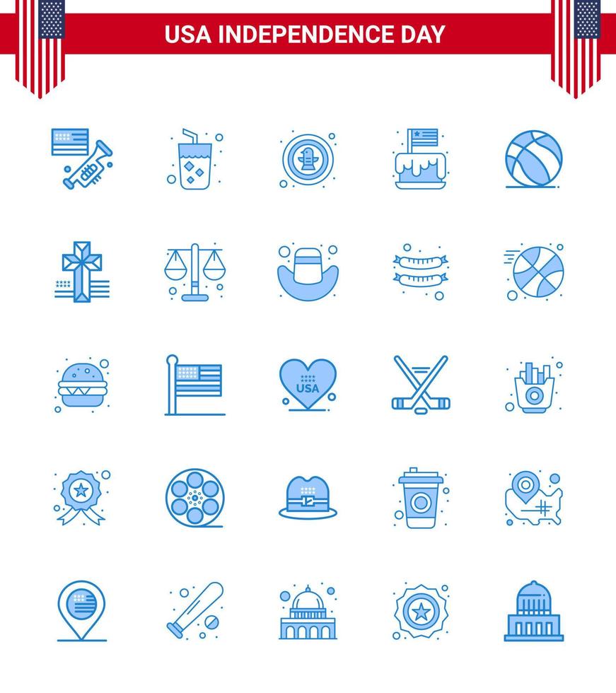 Group of 25 Blues Set for Independence day of United States of America such as usa independence american cake badge Editable USA Day Vector Design Elements