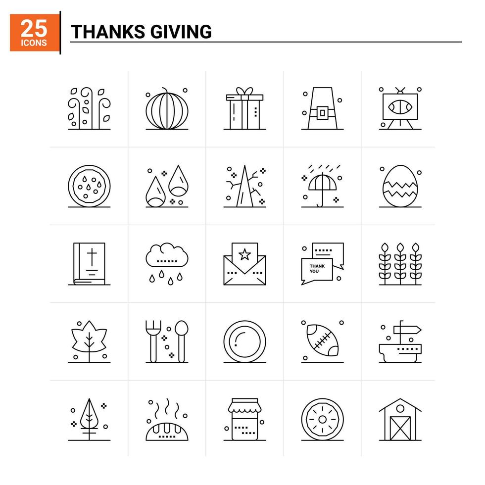 25 Thanks Giving icon set vector background