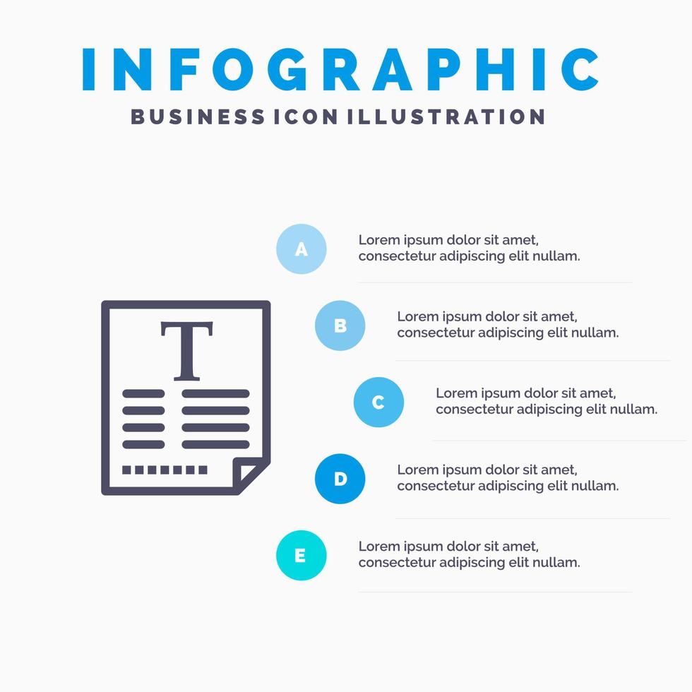 File Text Poster Fount Blue Infographics Template 5 Steps Vector Line Icon template