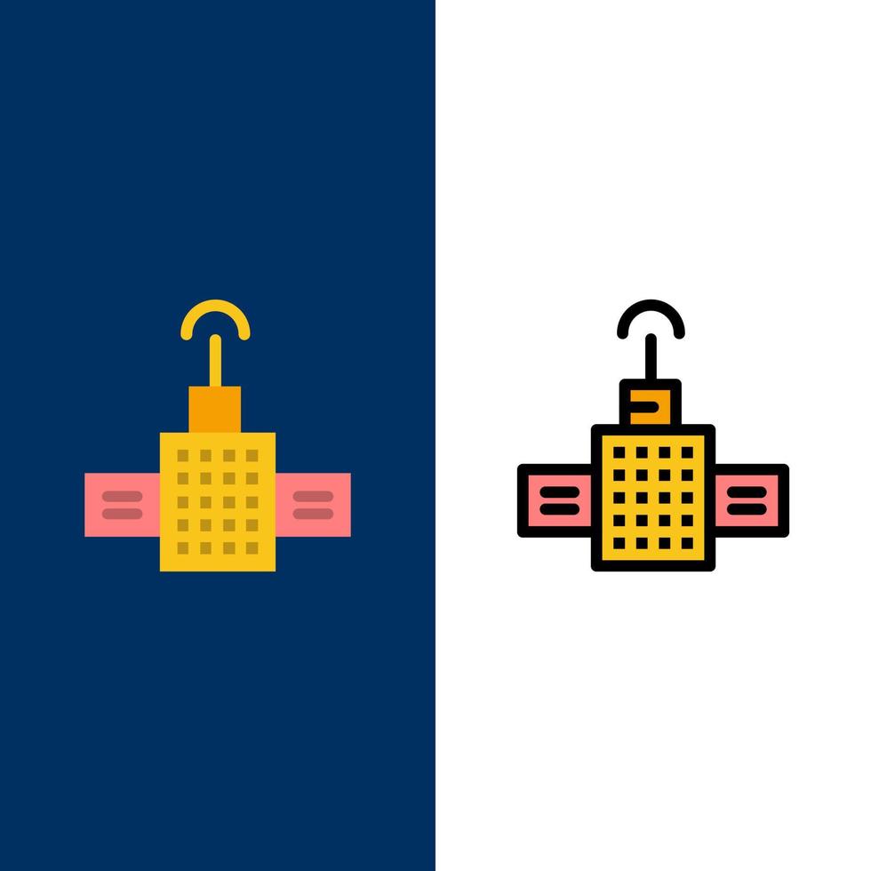 Gps Navigation Satellite  Icons Flat and Line Filled Icon Set Vector Blue Background