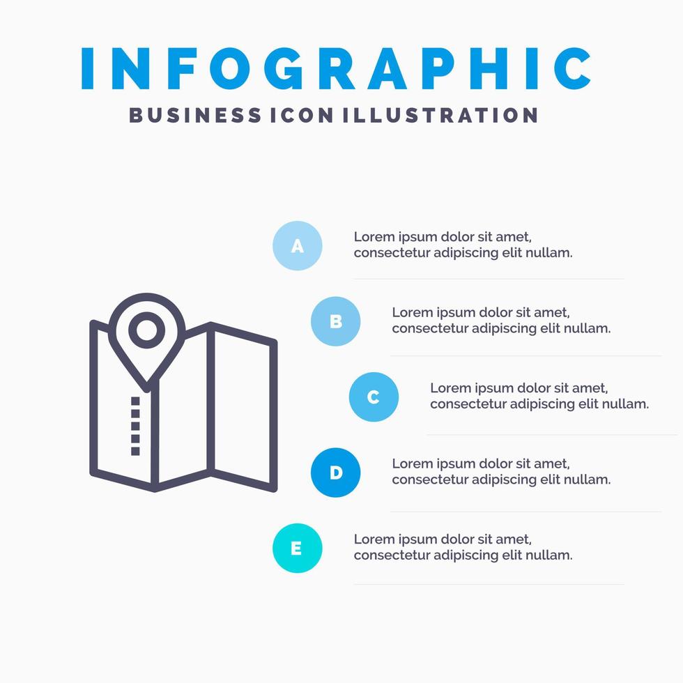 Location Map Service Pin Blue Infographics Template 5 Steps Vector Line Icon template