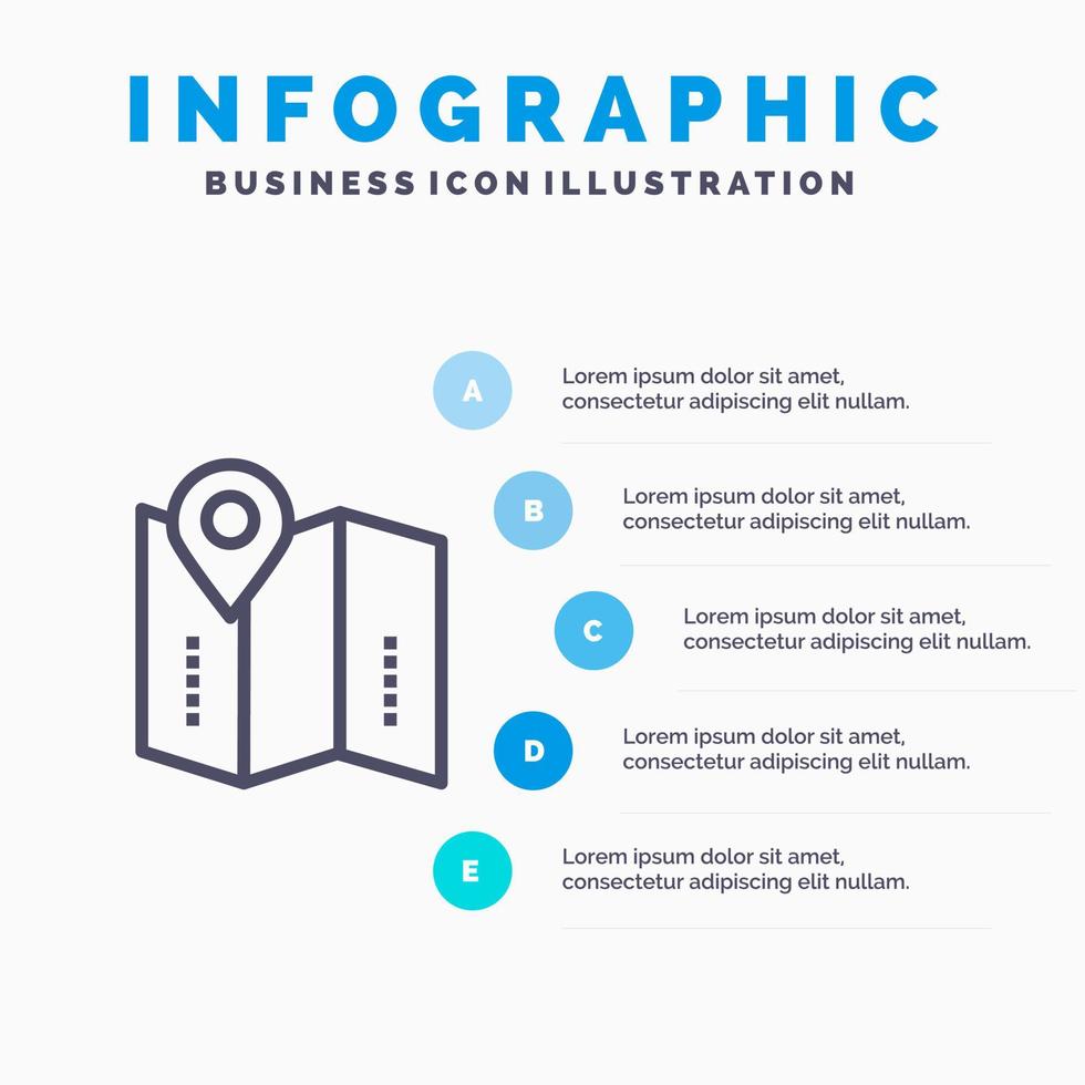 Map Location Directions Location  Line icon with 5 steps presentation infographics Background vector