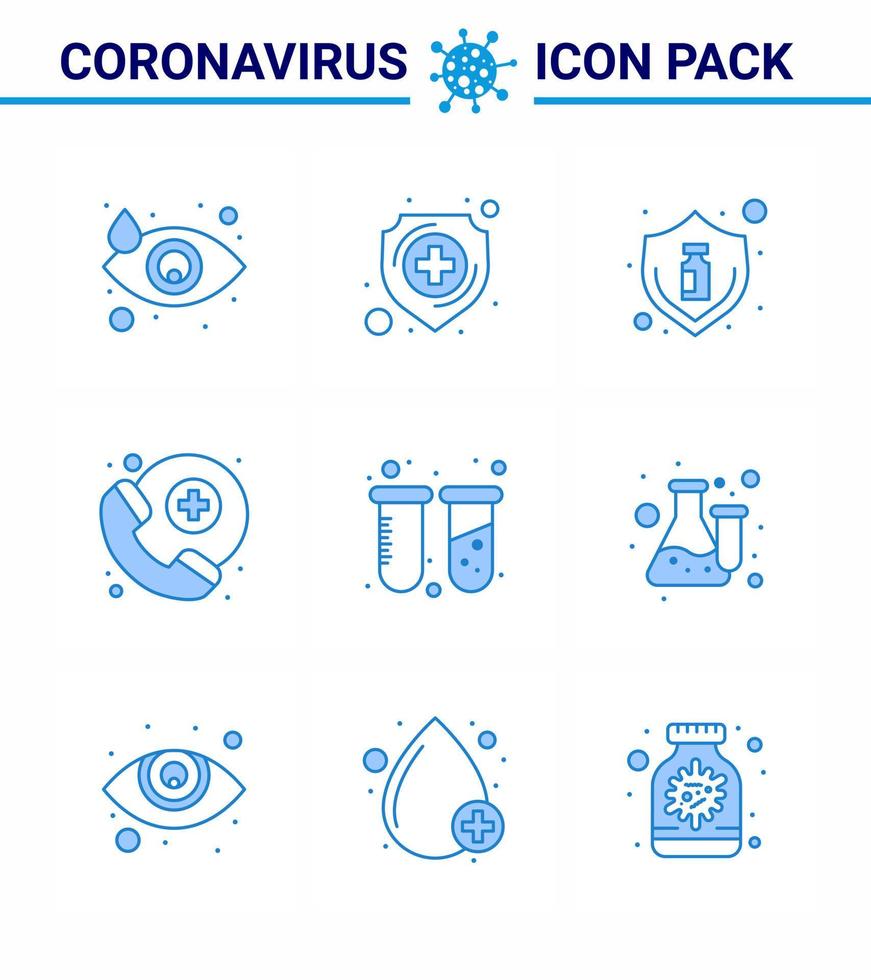 Covid19 Protection CoronaVirus Pendamic 9 Blue icon set such as test survice flu medical assistance bottle viral coronavirus 2019nov disease Vector Design Elements