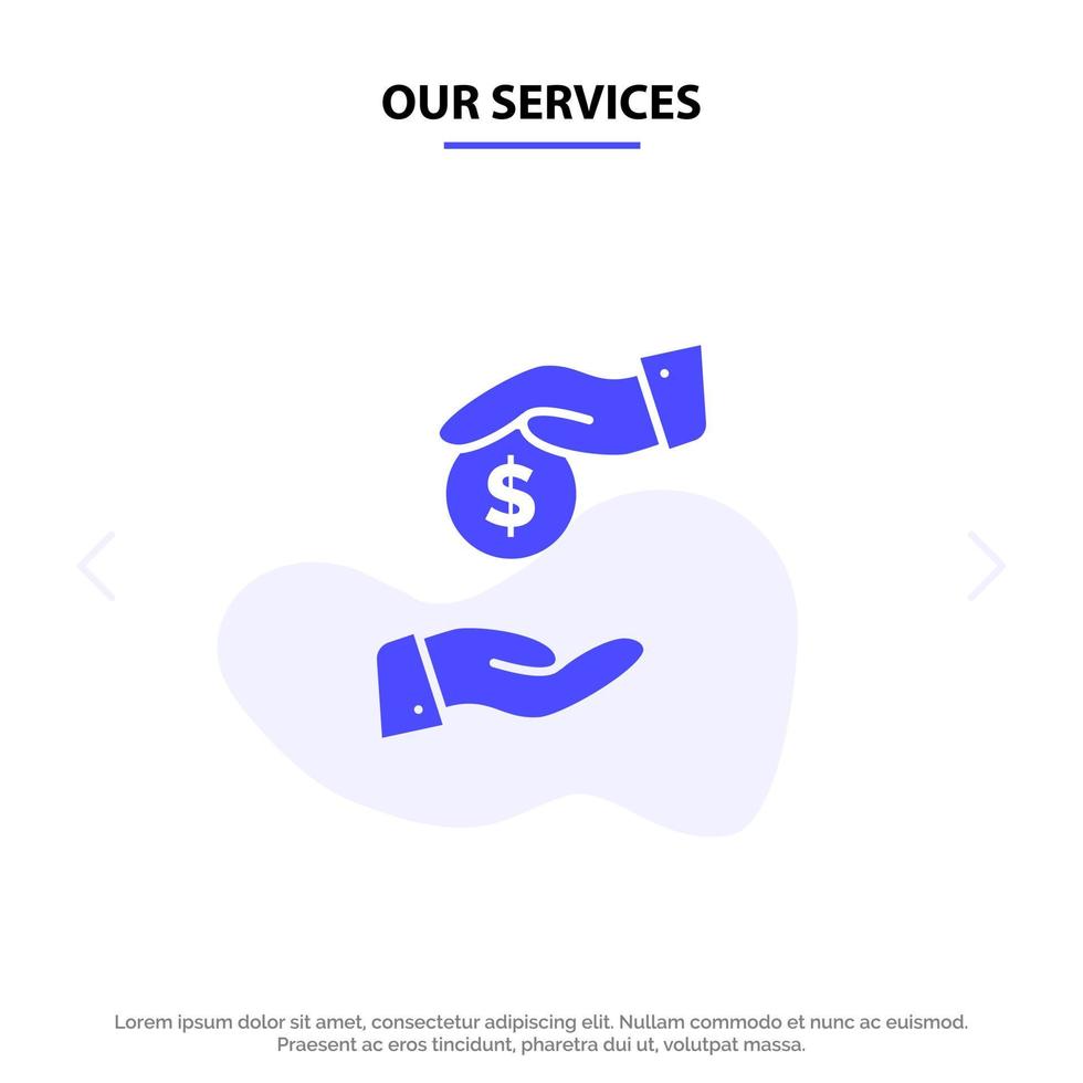 Our Services Bribe Bribery Bureaucracy Corrupt Solid Glyph Icon Web card Template vector
