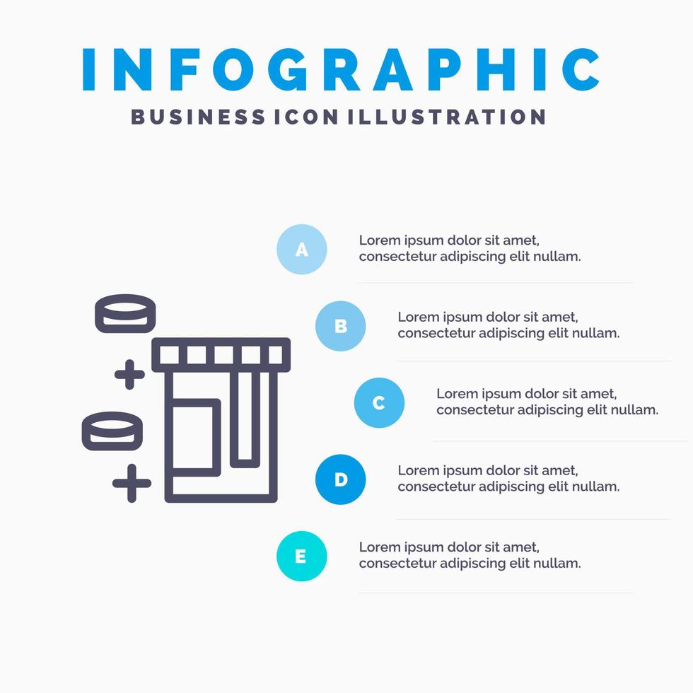 Tablet Bottle Healthcare Line icon with 5 steps presentation infographics Background vector