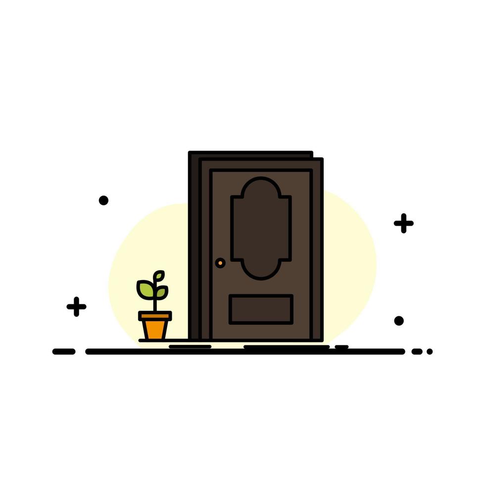 puerta cerrada madera planta negocio línea plana icono lleno vector banner plantilla