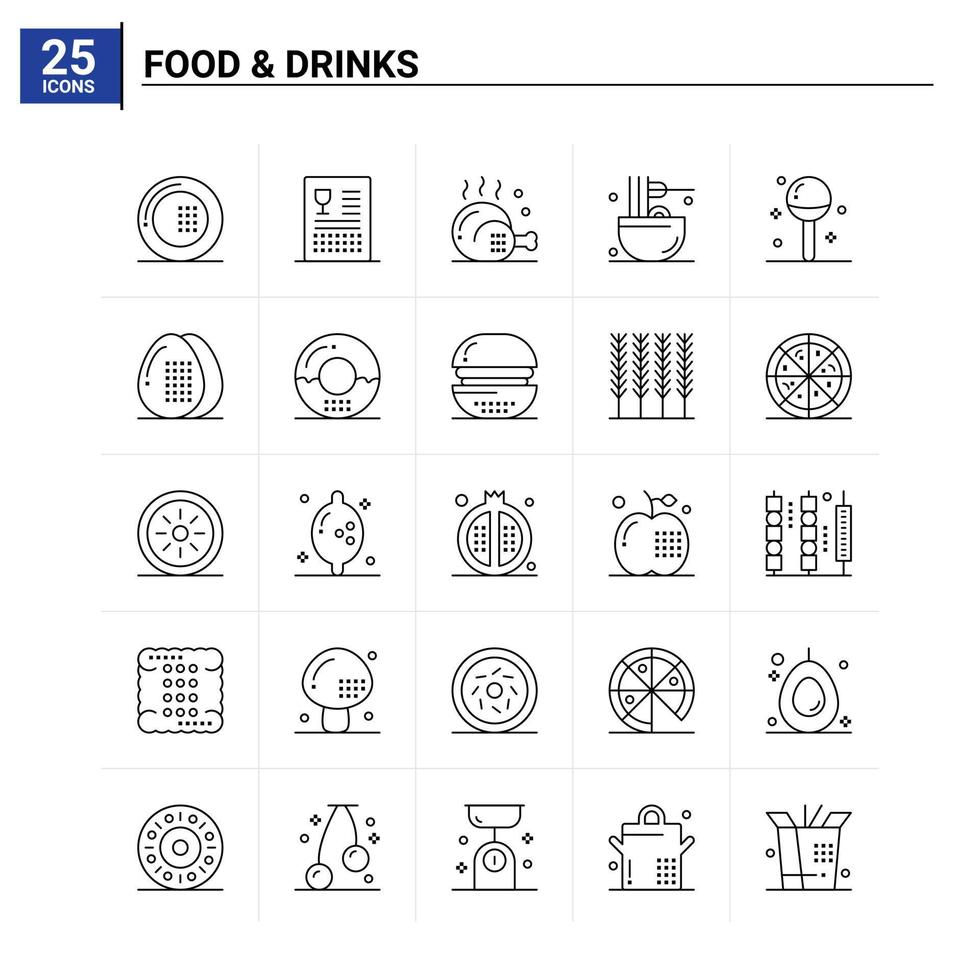 25 Food Drinks icon set vector background