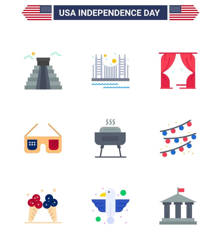 Happy Independence Day 9 Flats Icon Pack for Web and Print usa glasses tourism sunglasses theatre Editable USA Day Vector Design Elements