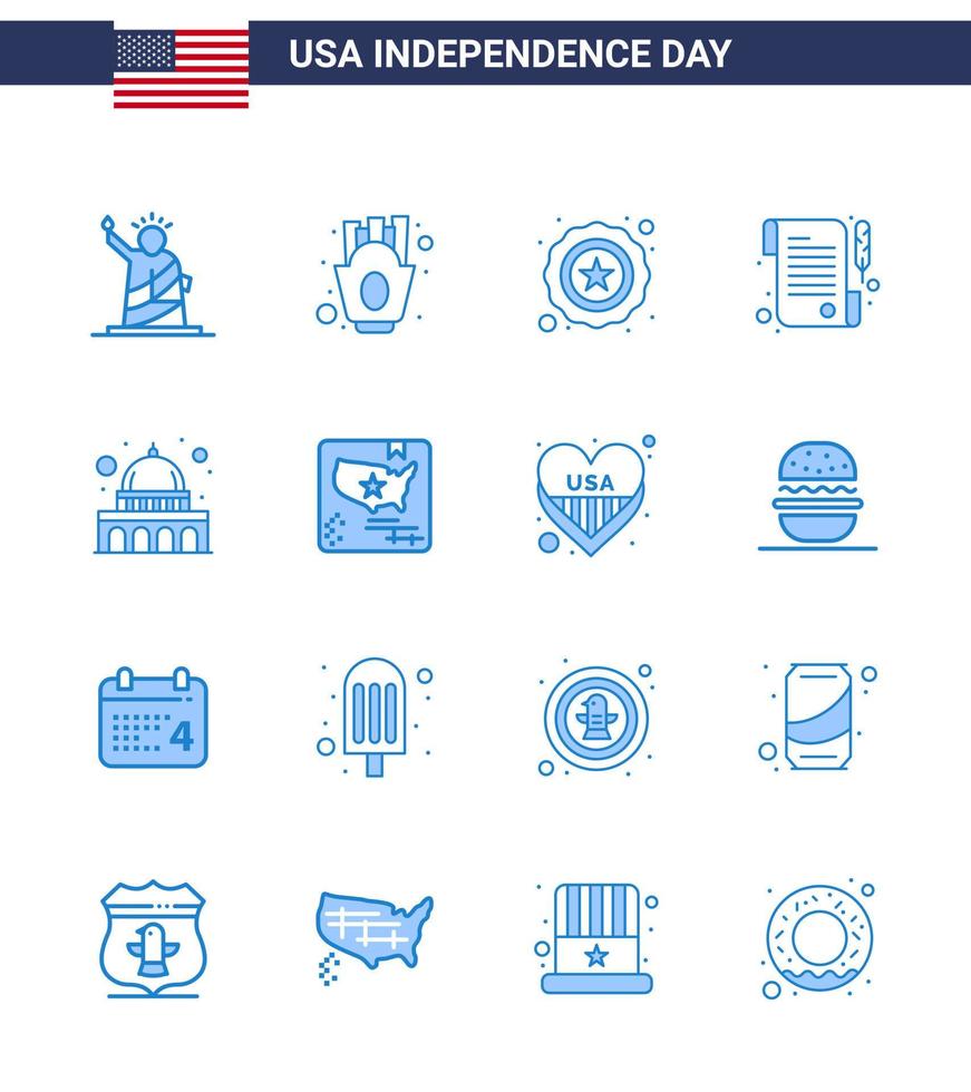 Set of 16 USA Day Icons American Symbols Independence Day Signs for usa capitol food day paper Editable USA Day Vector Design Elements