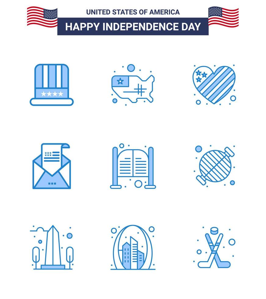 Modern Set of 9 Blues and symbols on USA Independence Day such as bar invitation american greeting email Editable USA Day Vector Design Elements